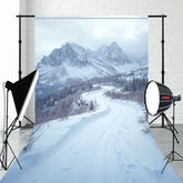 Snow Covered Mountains And Road Sweep Studio Backdrop - Layoris